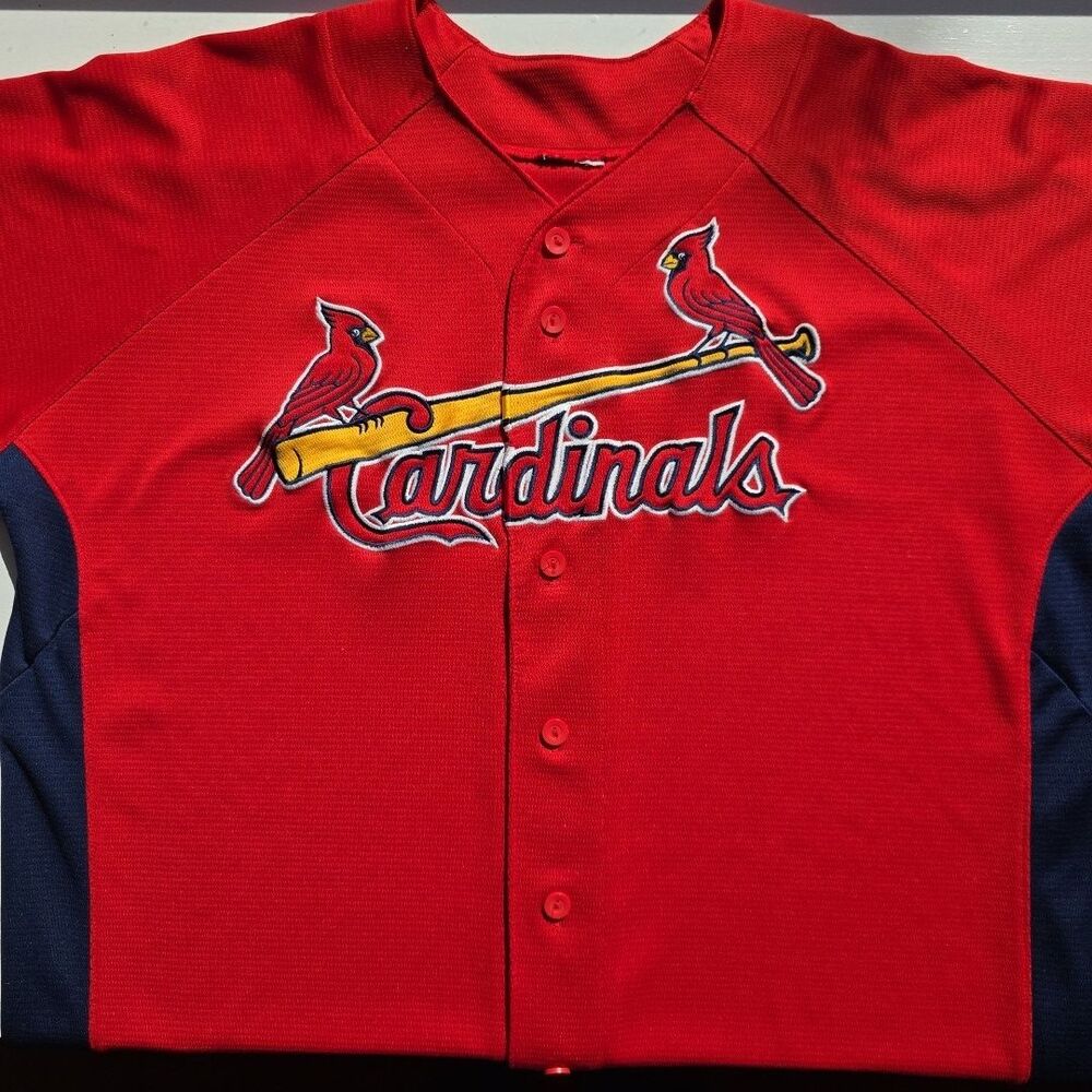 St Louis Cardinals Majestic MLB Baseball Sewn Stitched Red Jersey Men's XL Flaw